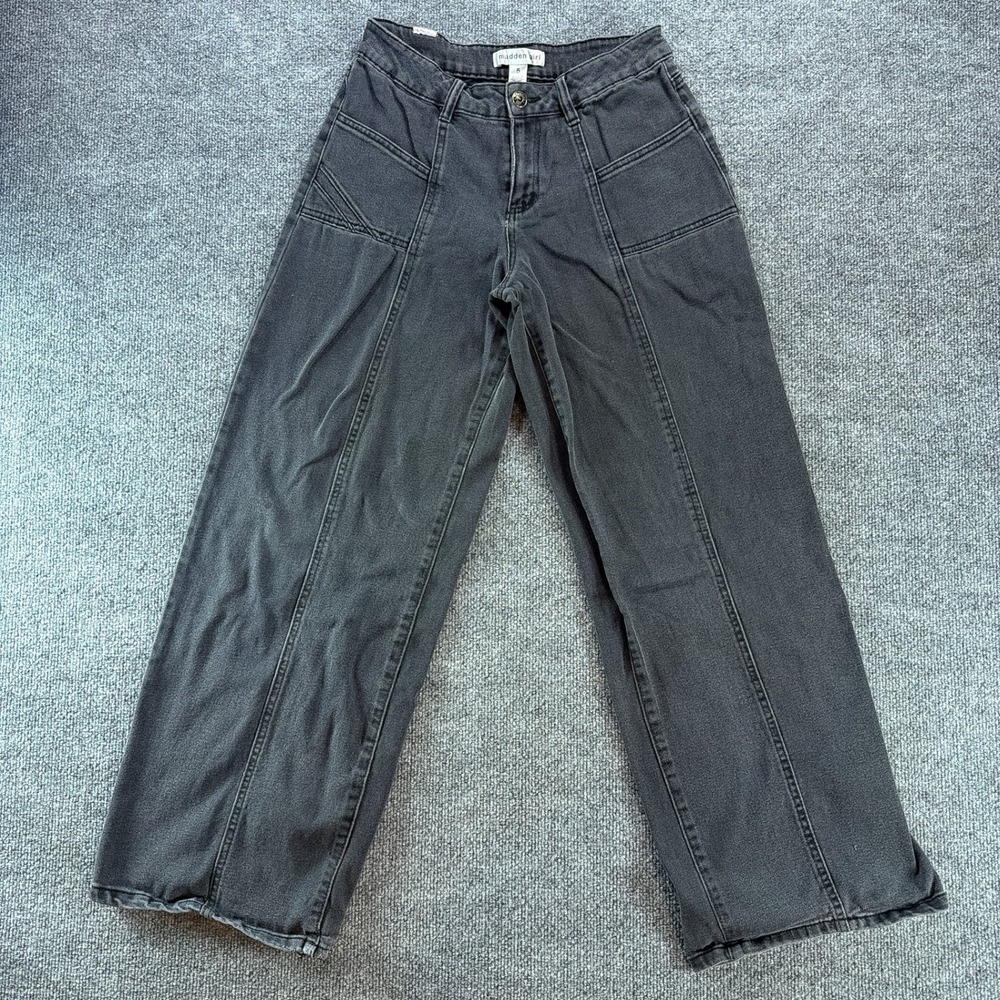 Madden Girl Womens Wide Leg Baggy Seam Front Jeans Flare Black 5 High Waist Fall